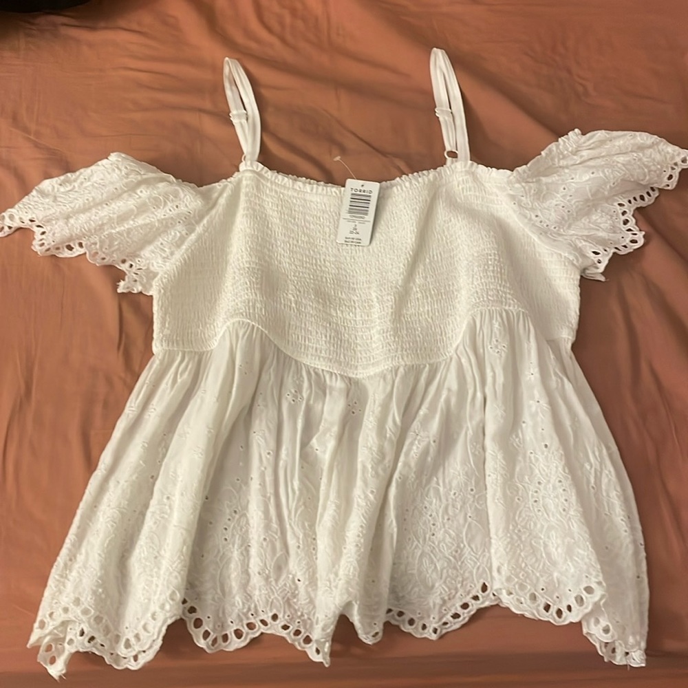 White cold shoulder top